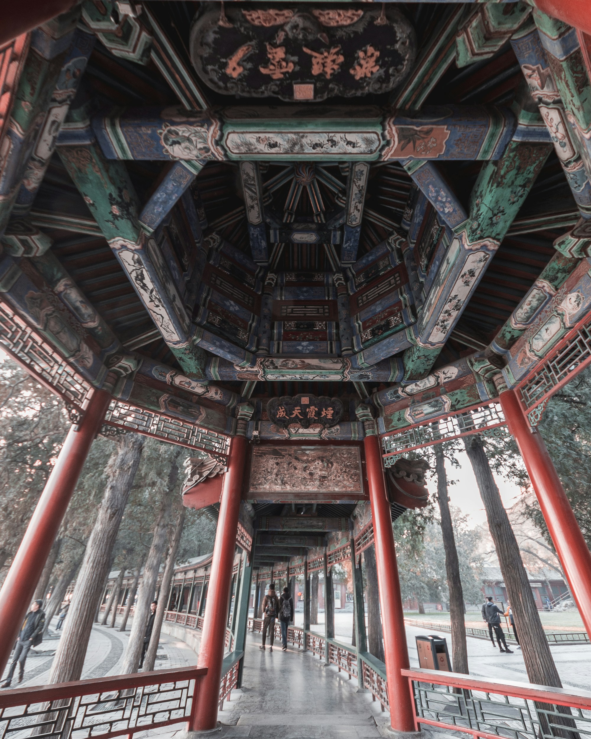 Painted columns and beams in a Summer Palace corridor